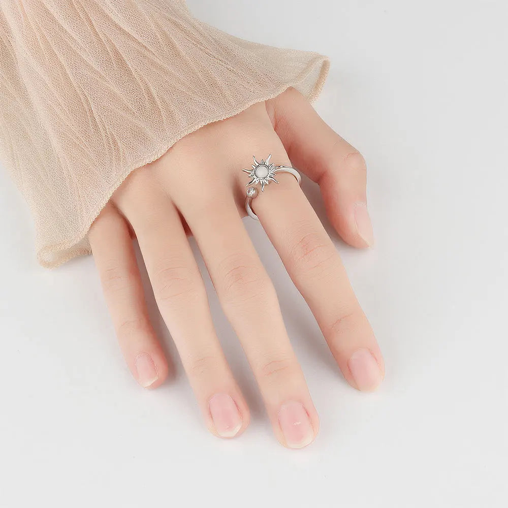 Satinless Steel Spinner Rings Sunflower Sun Star Ring Trendy