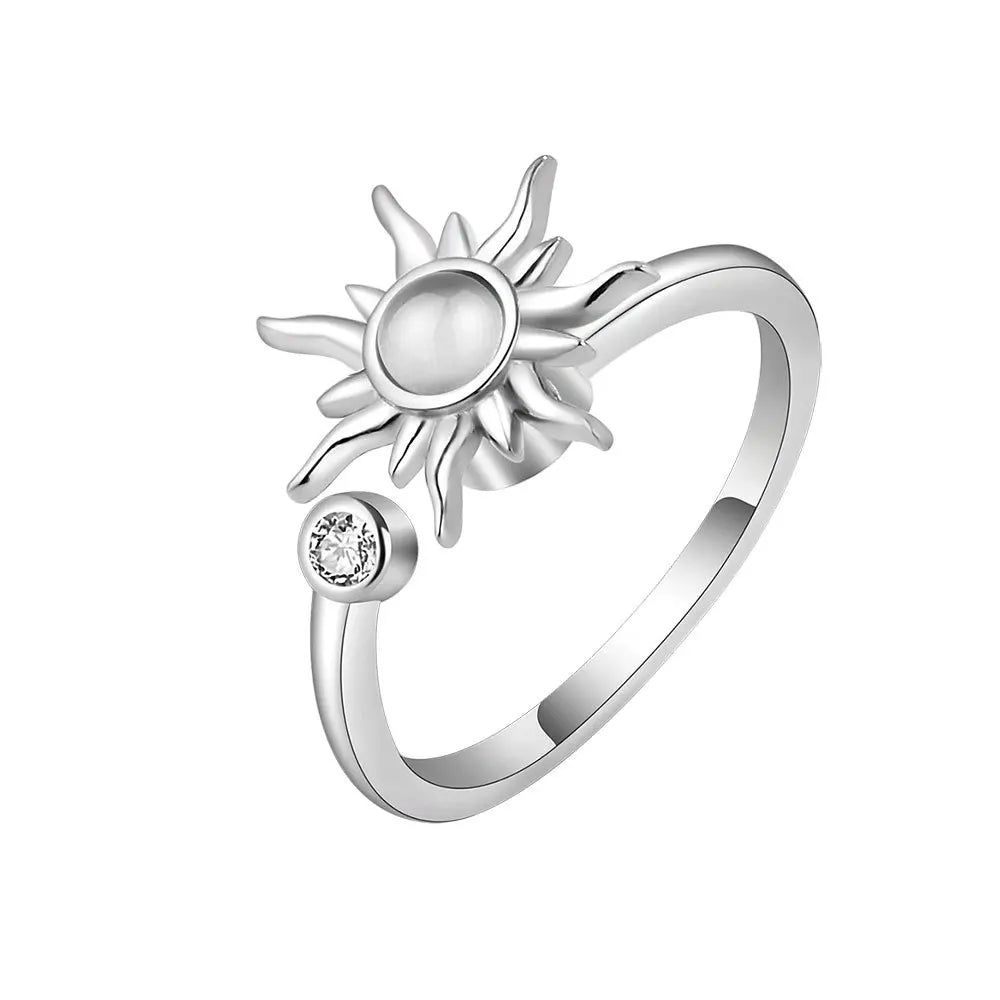 Satinless Steel Spinner Rings Sunflower Sun Star Ring Trendy