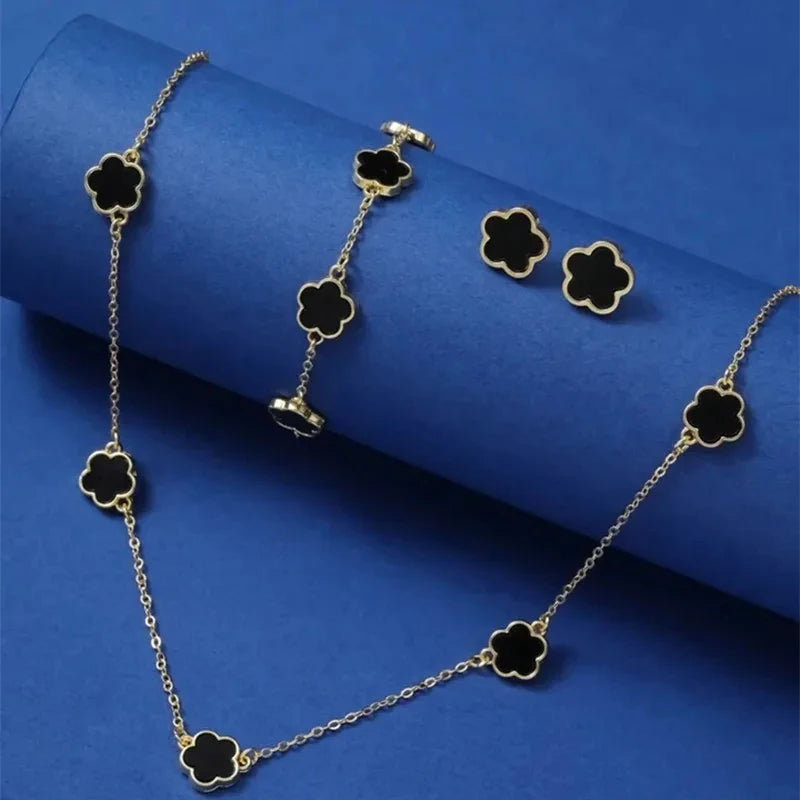 Five-leaf Clover Bracelet Earrings Necklace Three-piece set for woman Stylish Accessories Party Jewelry