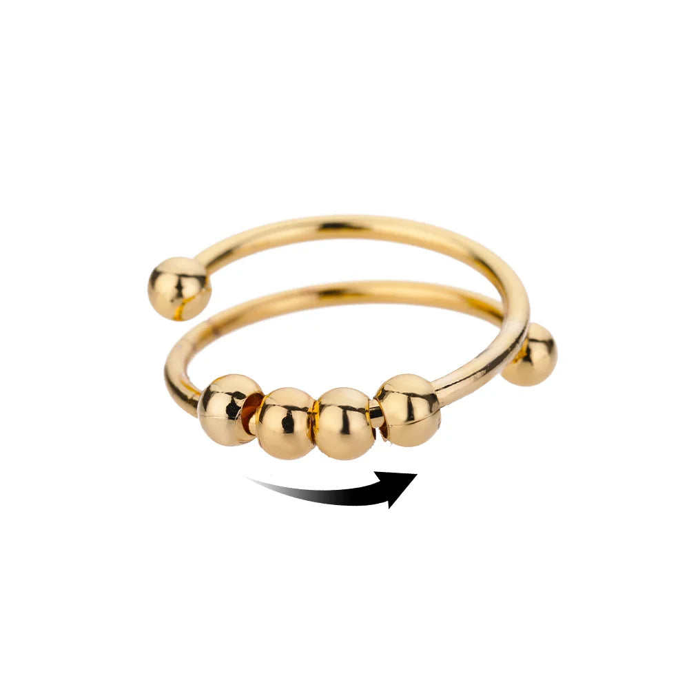 Satinless Steel Spinner Rings Sunflower Sun Star Ring Trendy