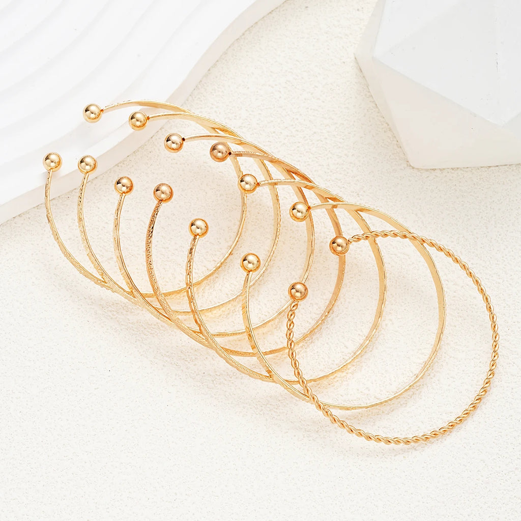 Punk Gold Color Bracelets for Women Streetwear 7 Pcs/Set