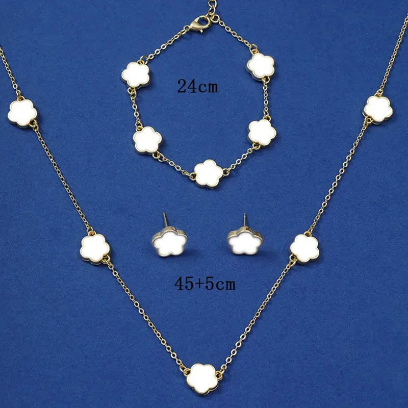 Five-leaf Clover Bracelet Earrings Necklace Three-piece set for woman Stylish Accessories Party Jewelry