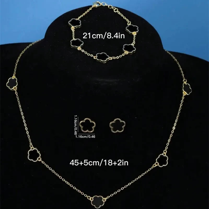 Five-leaf Clover Bracelet Earrings Necklace Three-piece set for woman Stylish Accessories Party Jewelry
