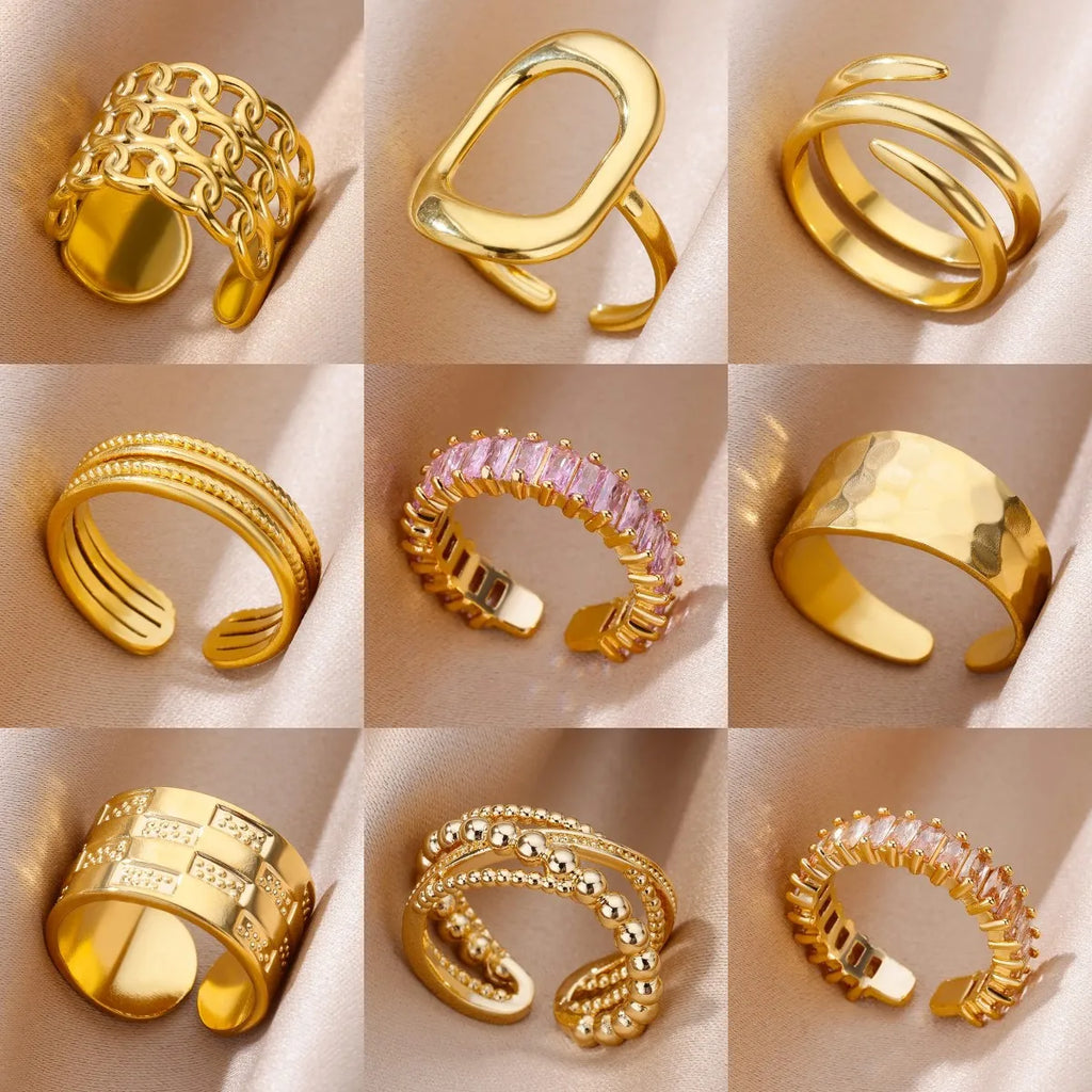 Luxury Rings for Women Gold Color Stainless Steel