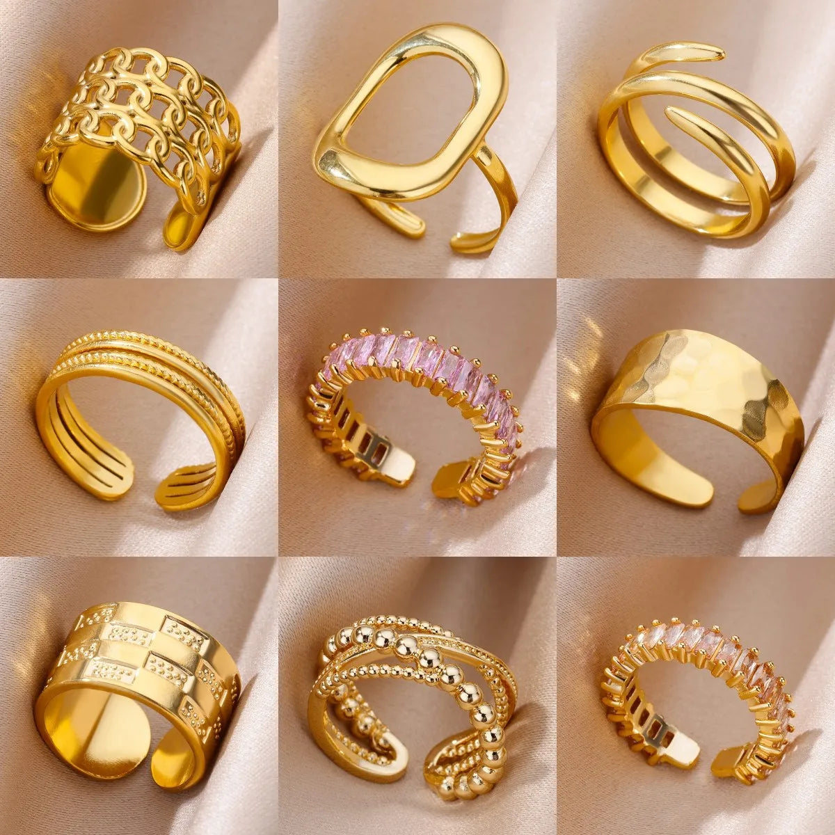 Luxury Rings for Women Gold Color Stainless Steel