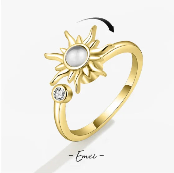 Satinless Steel Spinner Rings Sunflower Sun Star Ring Trendy