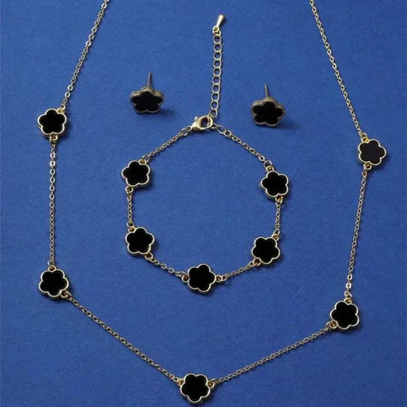 Five-leaf Clover Bracelet Earrings Necklace Three-piece set for woman Stylish Accessories Party Jewelry