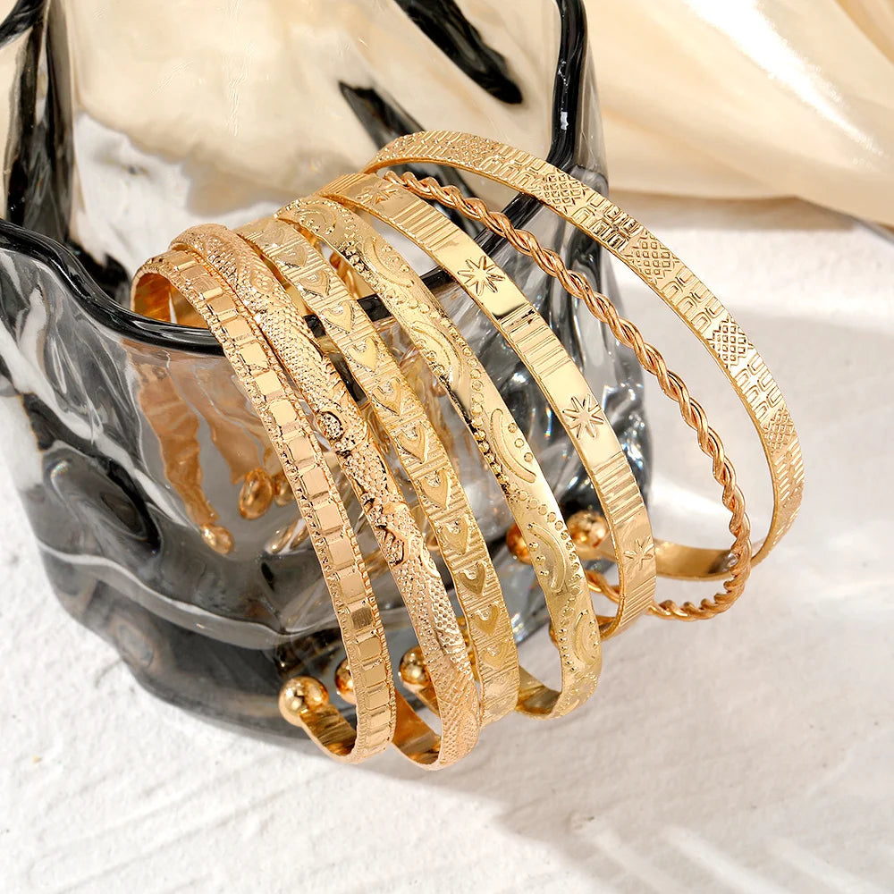 Punk Gold Color Bracelets for Women Streetwear 7 Pcs/Set