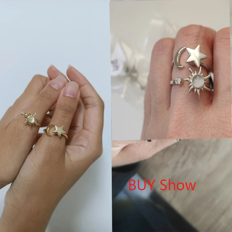 Satinless Steel Spinner Rings Sunflower Sun Star Ring Trendy