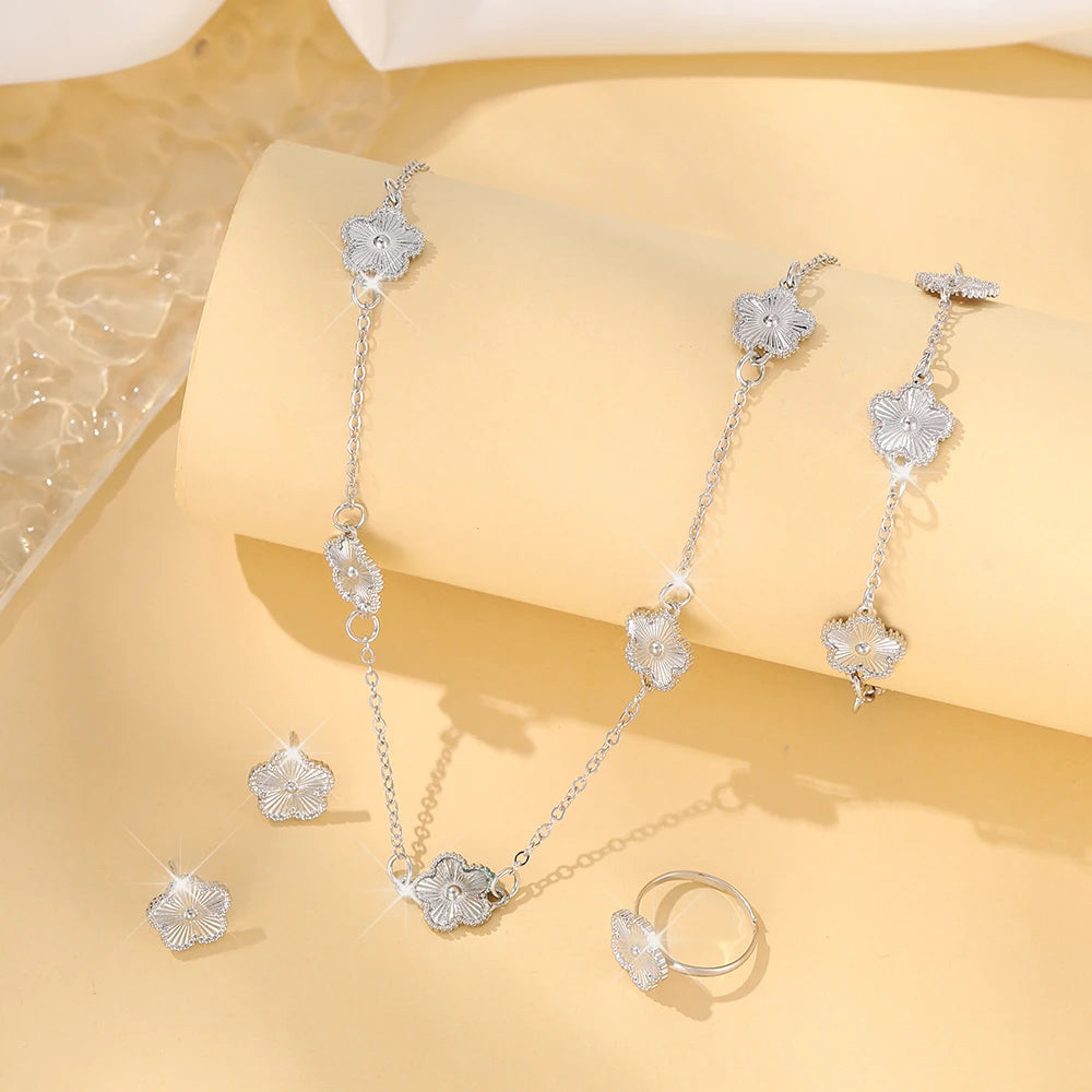 Five-leaf Clover Bracelet Earrings Necklace Three-piece set for woman Stylish Accessories Party Jewelry