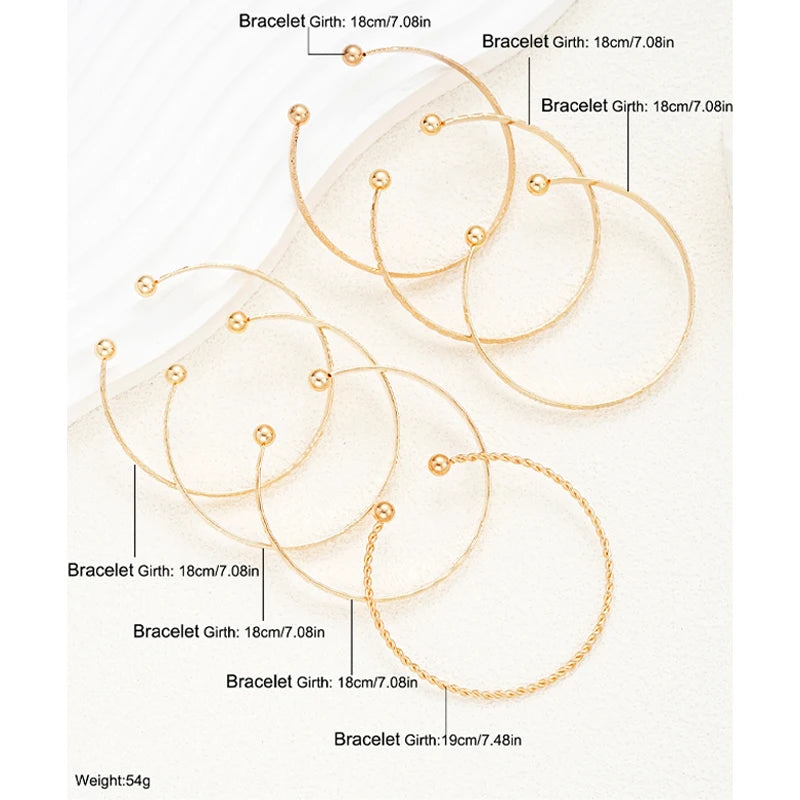 Punk Gold Color Bracelets for Women Streetwear 7 Pcs/Set