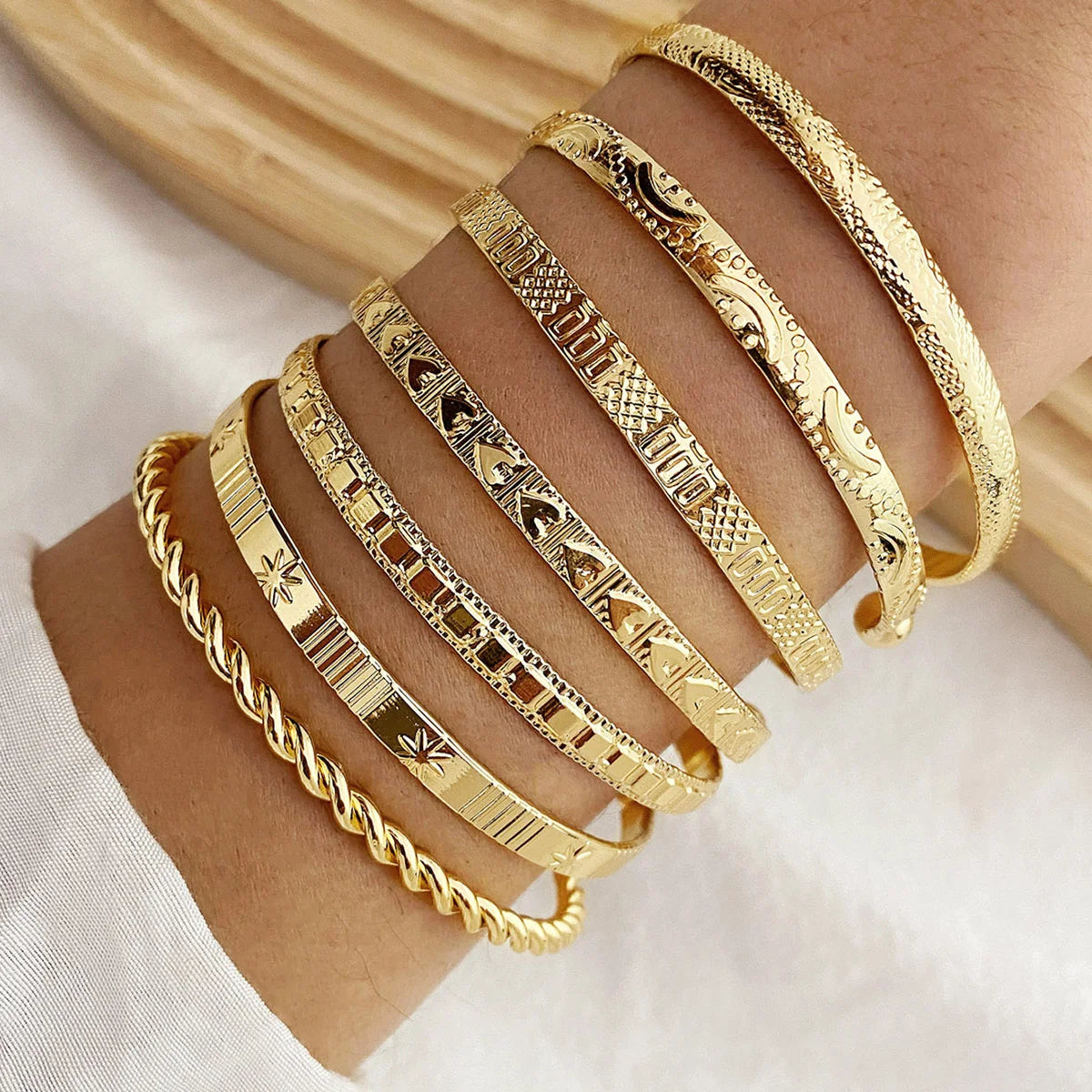 Punk Gold Color Bracelets for Women Streetwear 7 Pcs/Set