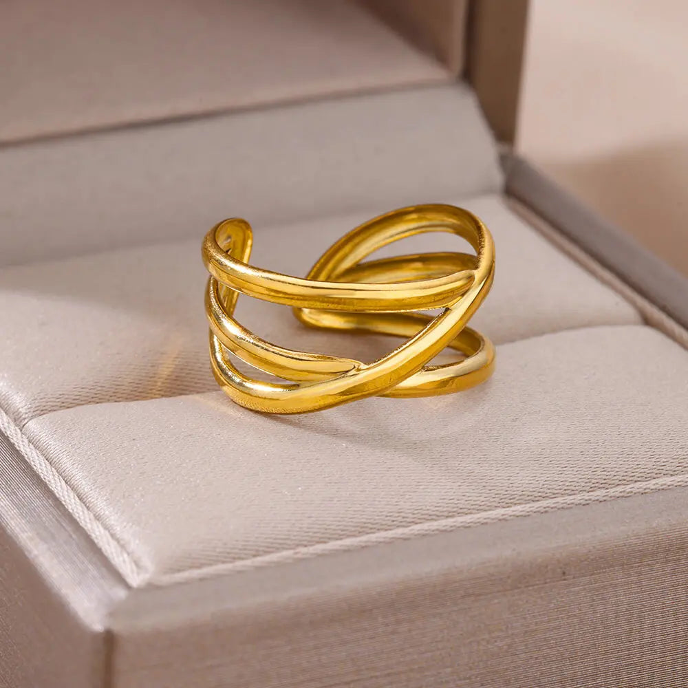 Luxury Rings for Women Gold Color Stainless Steel