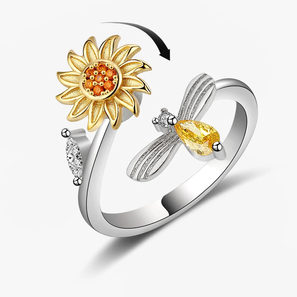 Satinless Steel Spinner Rings Sunflower Sun Star Ring Trendy