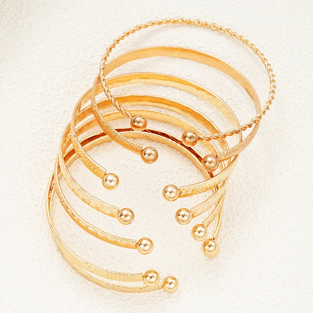 Punk Gold Color Bracelets for Women Streetwear 7 Pcs/Set